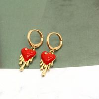 Trend Punk Zircon Drop Heart-shaped Metal Drop Oil Red Love Ear Ring main image 6