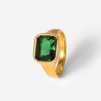 Retro 18k Gold Plated Square Zircon Stainless Steel Square Pink Green Zircon Glossy Ring main image 6