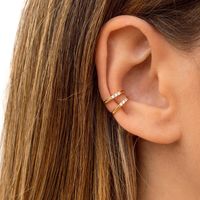 Hot Sale Zircon Inlaid Simple Copper Plated 18k Gold Ear Clip Retro Bone Clip main image 4