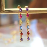 European And American Long Tassel Color Zircon Earrings main image 5