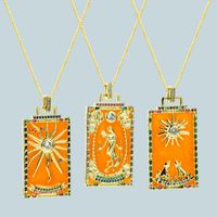 Fashion Copper Micro-inlaid Zircon Orange Tarot Card Pattern Square Pendant Necklace main image 1
