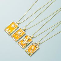 Fashion Copper Micro-inlaid Zircon Orange Tarot Card Pattern Square Pendant Necklace main image 3