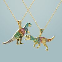 Collar Con Colgante De Dinosaurio De Color Circonita Con Incrustaciones De Cobre Dorado Creativo main image 1