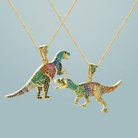 Creative Copper Gold-plated Inlaid Zircon Color Dinosaur Pendant Necklace main image 2