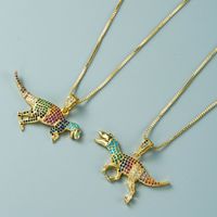 Creative Copper Gold-plated Inlaid Zircon Color Dinosaur Pendant Necklace main image 3