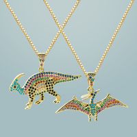Creative Copper Micro-inlaid Zircon Jurassic Color Dinosaur Pendant Necklace main image 1