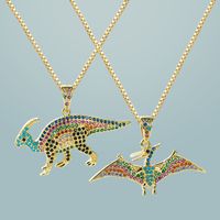 Creative Copper Micro-inlaid Zircon Jurassic Color Dinosaur Pendant Necklace main image 2