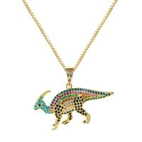Creative Copper Micro-inlaid Zircon Jurassic Color Dinosaur Pendant Necklace main image 6