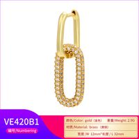 Single-sided Diamond Geometric Rectangular Jewelry Copper Earrings main image 4
