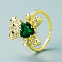 European And American Copper-plated Real Gold Heart-shaped Micro-inlaid Zircon Bear Ring sku image 1