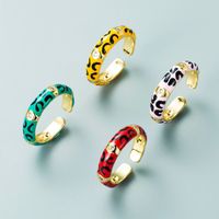 Copper Gold-plated Multicolor Dripping Eyes Heart-shaped Opening Adjustable Zircon Ring main image 3