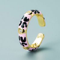 Copper Gold-plated Multicolor Dripping Eyes Heart-shaped Opening Adjustable Zircon Ring main image 5