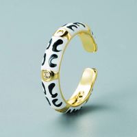 Copper Gold-plated Multicolor Dripping Eyes Heart-shaped Opening Adjustable Zircon Ring sku image 1
