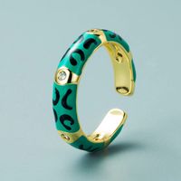 Copper Gold-plated Multicolor Dripping Eyes Heart-shaped Opening Adjustable Zircon Ring sku image 3