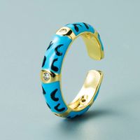 Copper Gold-plated Multicolor Dripping Eyes Heart-shaped Opening Adjustable Zircon Ring sku image 5