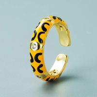 Copper Gold-plated Multicolor Dripping Eyes Heart-shaped Opening Adjustable Zircon Ring sku image 8