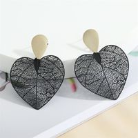 Retro Color Hollow Leaf Geometric Heart-shaped Fan-shaped Carved Earrings main image 5