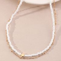 Fashion Creative Hollow Double-layer Chain Five-pointed Star Rice Bead Necklace main image 5