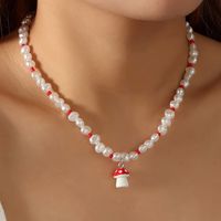 Simple Pearl Rice Bead Necklace Mushroom Pendant Clavicle Chain Jewelry main image 2