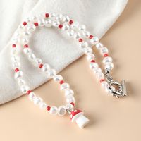 Simple Pearl Rice Bead Necklace Mushroom Pendant Clavicle Chain Jewelry main image 3