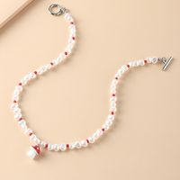 Simple Pearl Rice Bead Necklace Mushroom Pendant Clavicle Chain Jewelry main image 4