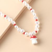 Simple Pearl Rice Bead Necklace Mushroom Pendant Clavicle Chain Jewelry main image 5