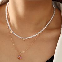 Pearl Necklace Niche Design Double Layer Gold Chain Crystal Pendant Jewelry main image 1