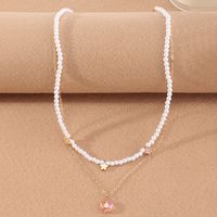 Pearl Necklace Niche Design Double Layer Gold Chain Crystal Pendant Jewelry main image 4