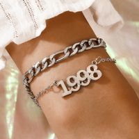 Silver Simple Alloy Digital Hollow Double Metal Chain Bracelet Set main image 2