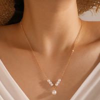 Simple Fashion Alloy Chain Pearl Geometric Beaded Single Layer Necklace main image 2