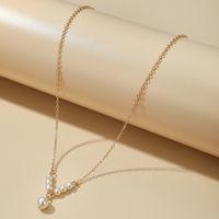 Simple Fashion Alloy Chain Pearl Geometric Beaded Single Layer Necklace main image 3