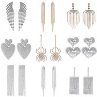 European  American Rhinestone Heart Tassel Wings Shape Earrings main image 1