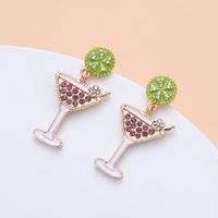 Korean Personality Micro-inlaid Wine Glass Earrings Drop Oil Champagne Earrings main image 3