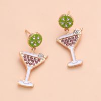 Korean Personality Micro-inlaid Wine Glass Earrings Drop Oil Champagne Earrings main image 4