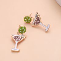 Korean Personality Micro-inlaid Wine Glass Earrings Drop Oil Champagne Earrings main image 5