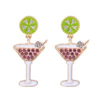 Korean Personality Micro-inlaid Wine Glass Earrings Drop Oil Champagne Earrings main image 6