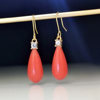 Fashion Salmon Color Coral Stone Diamond Earrings Vintage Coral Drop Earrings main image 1