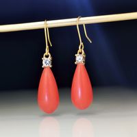 Fashion Salmon Color Coral Stone Diamond Earrings Vintage Coral Drop Earrings main image 2