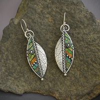 Vintage Style Leaf Plating Metal Artificial Gemstones Earrings main image 4