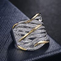 Retro Full Diamond Zircon Winding Multi-layer Gold Two-tone Ring main image 3