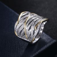 Retro Full Diamond Zircon Winding Multi-layer Gold Two-tone Ring main image 4