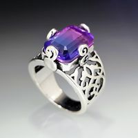 European And American Hollow Carved Inlaid Colorful Purple Tourmaline Ring main image 1