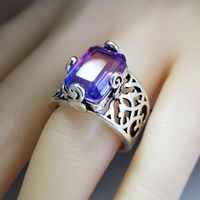 European And American Hollow Carved Inlaid Colorful Purple Tourmaline Ring main image 3