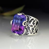 European And American Hollow Carved Inlaid Colorful Purple Tourmaline Ring main image 4