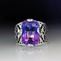 European And American Hollow Carved Inlaid Colorful Purple Tourmaline Ring main image 5