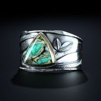 New Dragon Crystal Green Pine Gemstone Tree Leaf Ring main image 1