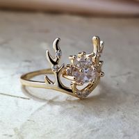 Personality Cute Elk Antlers Copper Ring Wholesale main image 4