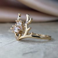 Personality Cute Elk Antlers Copper Ring Wholesale main image 5