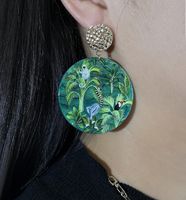 Green Rainforest Animals Plants Embossed Printed Earrings main image 4