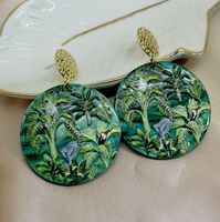 Green Rainforest Animals Plants Embossed Printed Earrings main image 5
